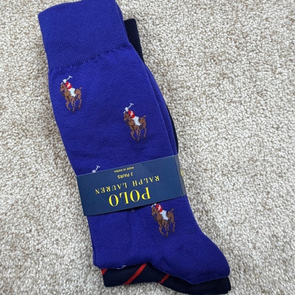 Polo Ralph Lauren Mens Dress Socks 2 Pairs Blue Pony Stripe Size 10-13 899923PK